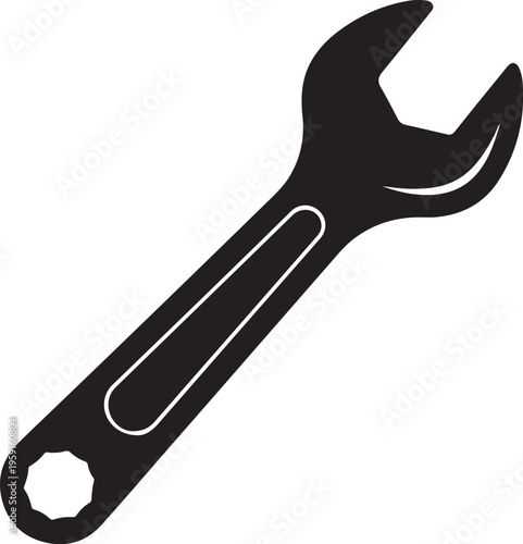 Adjustable Wrench, Black Tool, Vector Icon, Repair Equipment