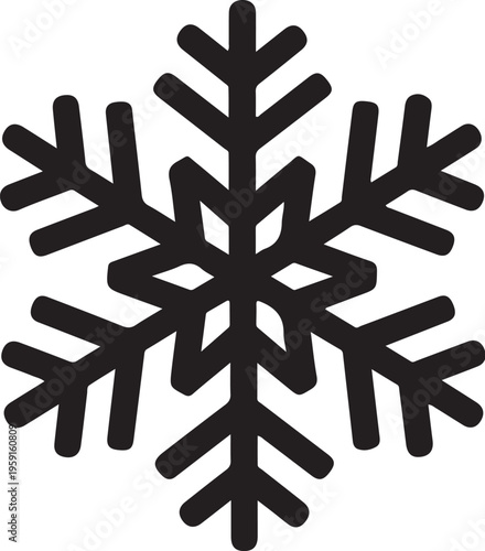 Black snowflake icon, winter symbol, frosty design element, vector graphic