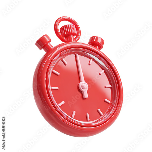 red stopwatch 3d icon in cartoon plastic style minimal isolated on transparent background