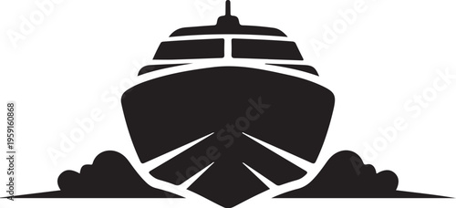 Black boat icon, vector ship silhouette, nautical symbol, watercraft logo