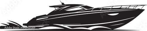Sleek yacht, boat silhouette, black vector, nautical icon, luxury watercraft