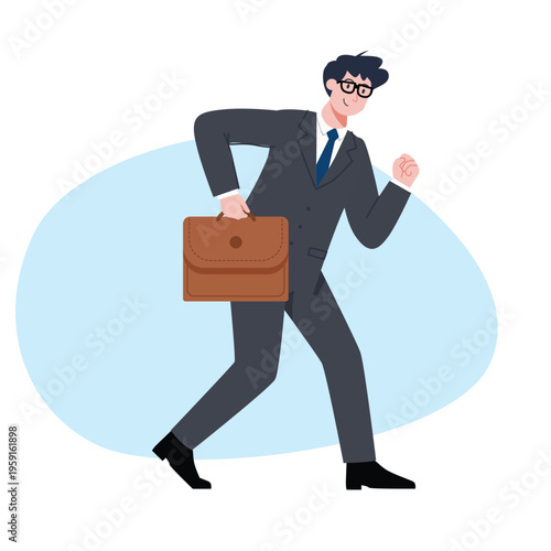 Professional Businessman in Suit Carrying Briefcase Walking