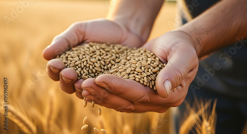 Wallpaper Mural Farmer's Hands Holding Fresh Golden Grain Close-up | Authentic Agriculture and Harvest Symbolizing Hard Work and Abundance Torontodigital.ca