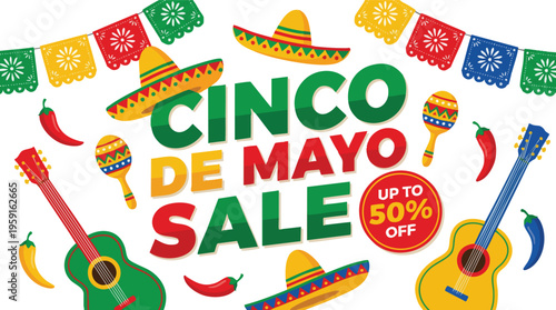 Cinco de Mayo Sale Banner with Mexican Cultural Elements