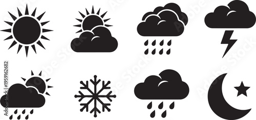 Weather forecast icons set with various conditions and symbols