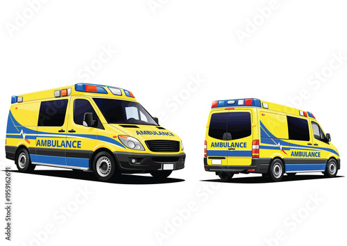 075-47-Yellow ambulance vehicle illustrating urgent care or medical transport on a white background