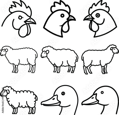 Collection of farm animal featuring chickens sheep and ducks