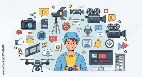 Man holding camera with video equipment.