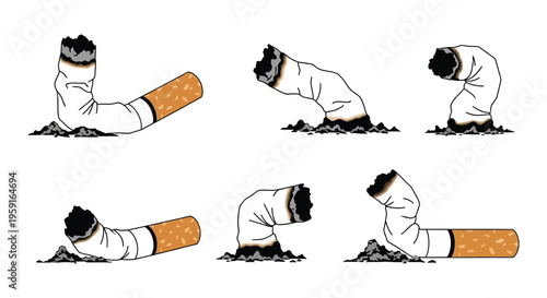 A series of illustrations depicting extinguished cigarettes in varying states