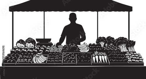 Vendor at a market stall selling fresh produce daily