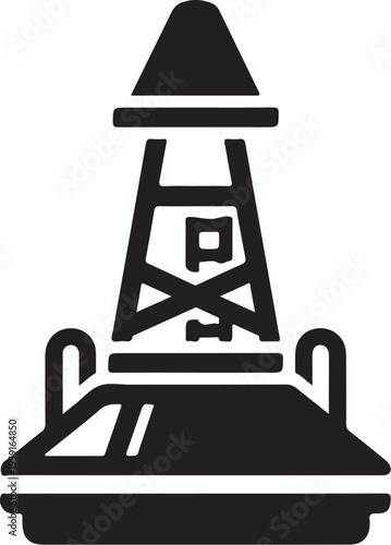 Oil Rig, Drilling Platform, Black Icon, Vector Graphic