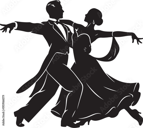 Silhouette of couple dancing together in elegant ballroom style