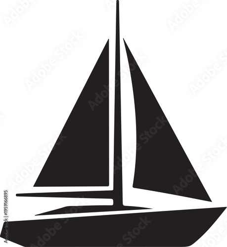 Sailing boat icon, black sailboat silhouette, vector yacht graphic, nautical symbol
