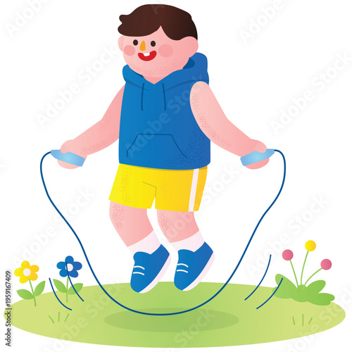 Healthy Lifestyle Illustration. Vector illustration of Person jumping rope outdoors, showing cardio workout, fitness, and active healthy lifestyle. Isolated on background