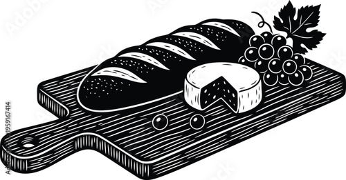 Bread loaf cutting board silhouette vector illustration bakery food design asset