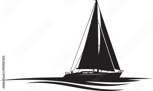 Sailing yacht, sailboat silhouette, vector boat, nautical icon