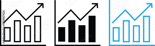 Bar graph with upward arrow icon showing revenue growth business performance and analytics trend isolated on transparent background.