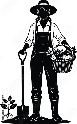 Farmer agriculture worker silhouette vector illustration farming lifestyle design