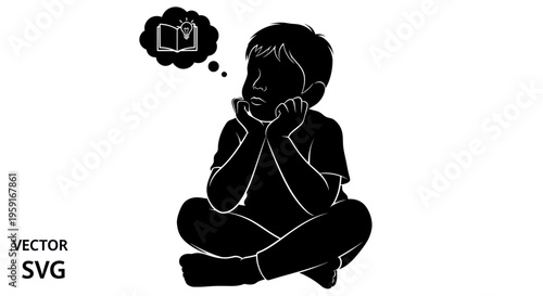 Child Silhouette Thinking About Reading a Book and Having an Idea