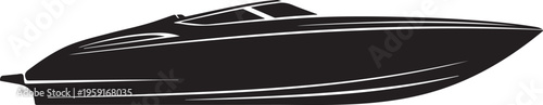 Sleek speedboat, black yacht, vector boat, nautical icon