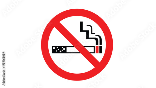 Universal no smoking sign with a lit cigarette inside a red circle and diagonal line for public health and safety notices.