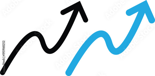 Curved upward arrow icon representing business growth success progress and positive direction isolated on transparent background.