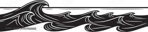 Black wave, ocean wave, sea wave, wavy line, vector border