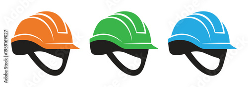 Three Safety Helmet Icons set for Construction Site Protection Industrial Engineering Safety and Occupational Labor Equipment