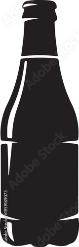 Black bottle, soda bottle, beverage icon, vector silhouette