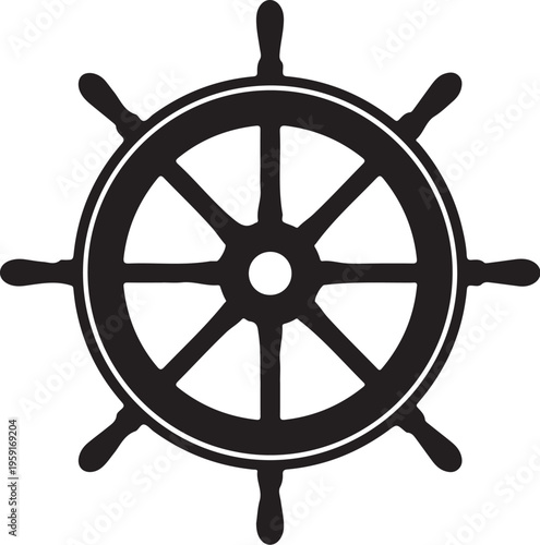 Ship wheel, steering wheel, nautical icon, black vector