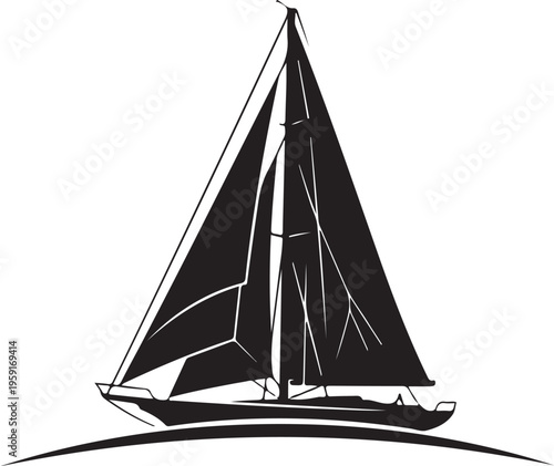 Sailing boat, sailboat icon, black silhouette, vector illustration, nautical symbol
