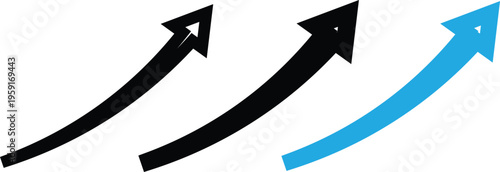 Curved upward arrow icon representing business growth success progress and positive direction isolated on transparent background.