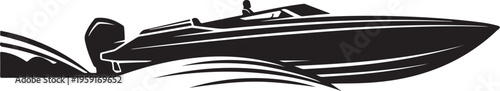 Speedboat, racing boat, motorboat, vector illustration, black, white background