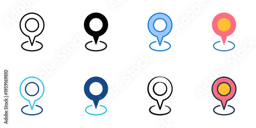 Location pin icons set multiple style collection. Editable stroke 
