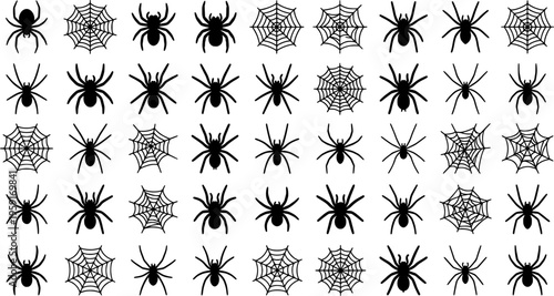Spider Arachnid Spider-Web Spider-Silhouette Tarantula Web-Spider Spider-Insect Halloween-Spider Black-Widow Spider-Creature Vector Set - Spider Arachnid