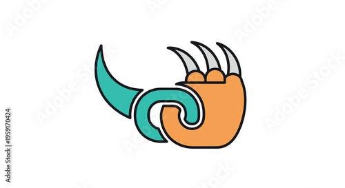 A stylized orange claw with three sharp talons is intertwined with a teal curled tail, outlined in black against a clean white background.