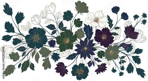 Colorful flowers and leaves arrangement.