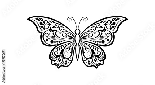 Intricately designed butterfly with patterns.