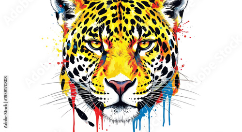 Vibrant Jaguar Face Splash Paint Art