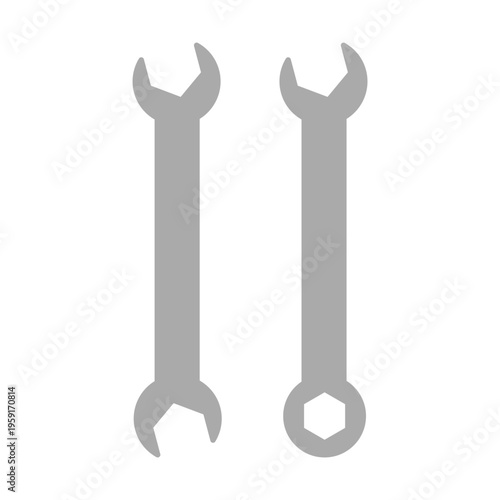 Isolated illustrations of wrenches and combination wrenches for craftsmen and mechanics icons.