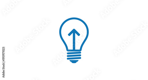 A simple blue outline icon of a classic lightbulb with a distinct upward-pointing arrow positioned centrally within its filament area on a pristine white background.