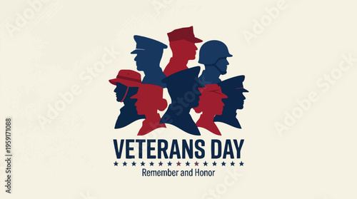 Veterans Day Banner with Military Silhouettes and Stars