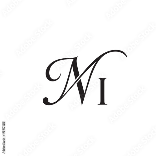 Elegant Monogram NI Intertwined Calligraphy Design.