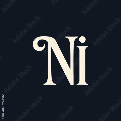 Elegant serif font letters Ni on dark background.
