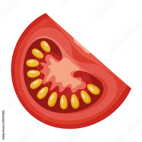 A slice of tomato with seeds and red juicy pulp inside  fresh vegetable