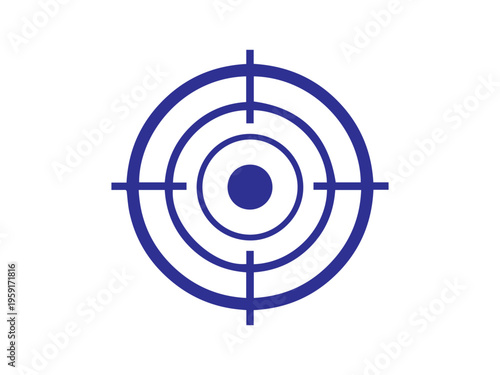 Blue concentric circle reticle graphic design symbolizes focus, accuracy, and precise objective setting on a white background.