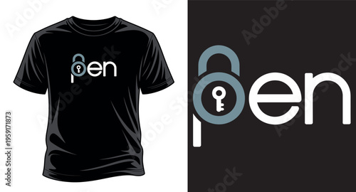 Open typography concept with lock and key symbol integration for modern branding vector art print templet