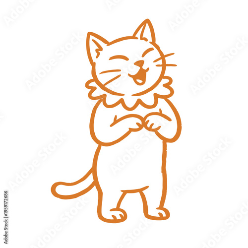 Flat line illustration of a cute smiling cat standing, suitable for character design, mascot, and playful branding.