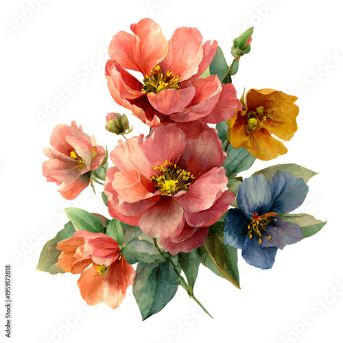 Elegant Bunch of Watercolor Flowers Isolated on White Background for Designs