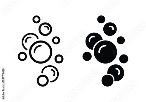 Soap bubbles icon. Foam bubble symbol. Sparkling water vector illustration. Fizzy soda drops sign. Oxygen sphere pictogram. Clean wash suds concept. Blue blowing bubbles icon set.